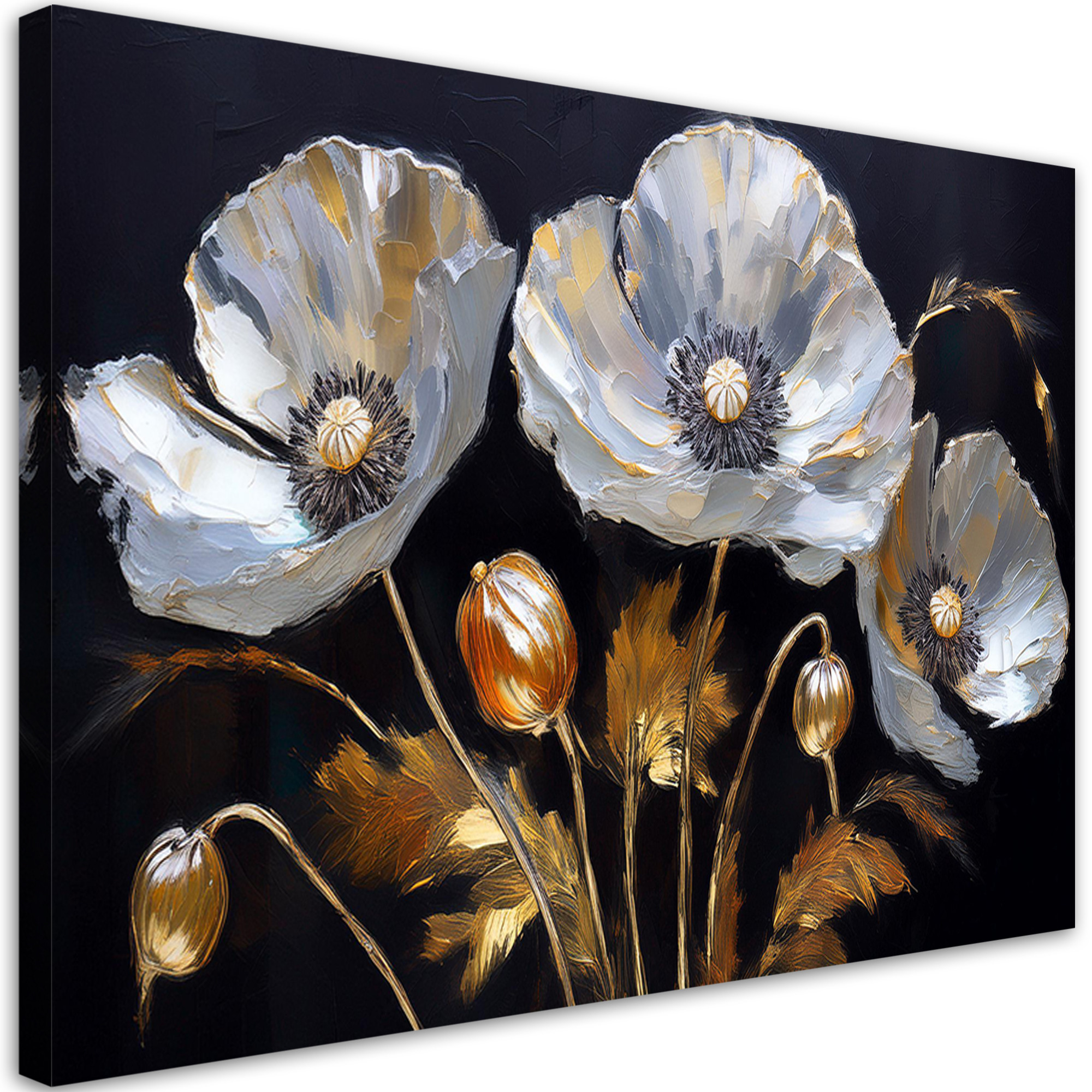 Feeby Obraz na płótnie, Maki Kwiaty Glamour Srebrny 60x40