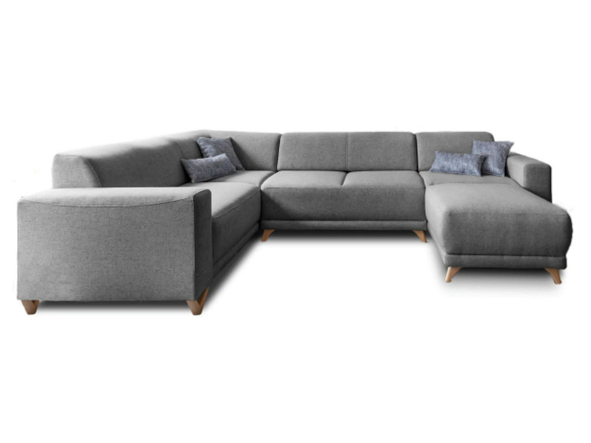 BELLA - Canapé panoramique 7 places angle gauche en tissu gris foncé