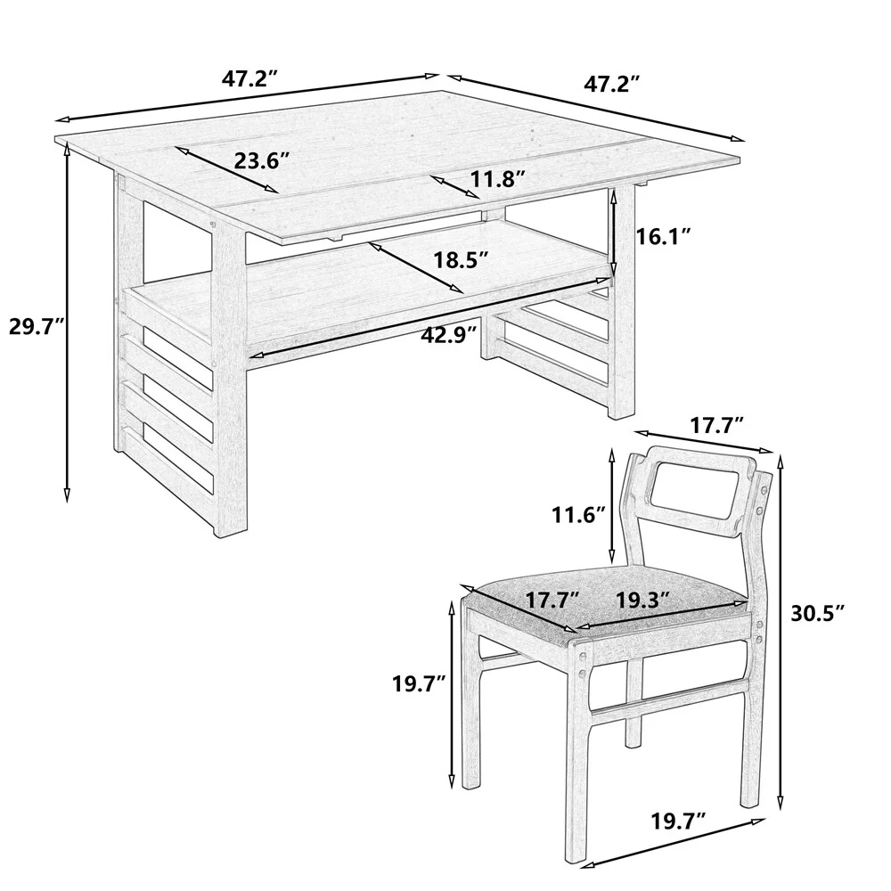 5-Piece 47.2'' Extendable Square Dining Table Set,w/Upholstered Chairs
