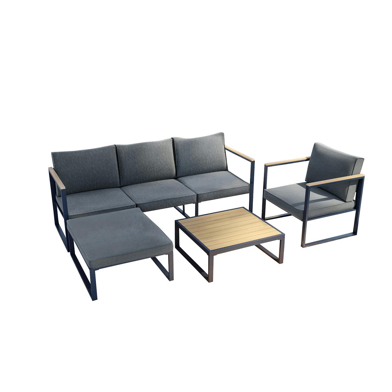 VALENCE - Salon de jardin design 5 places gris en aluminium et polywood