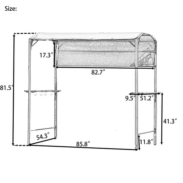 Outdoor 7Ft.Wx4.5Ft.H Steel Double Tiered Backyard Patio BBQ Grill Gazebo with Side Awning, Bar Counters and Hooks