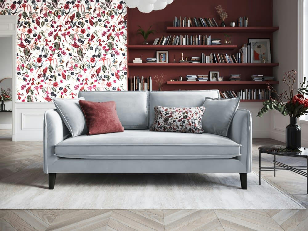 PROVENCE - Canapé 3 places en velours bleu clair