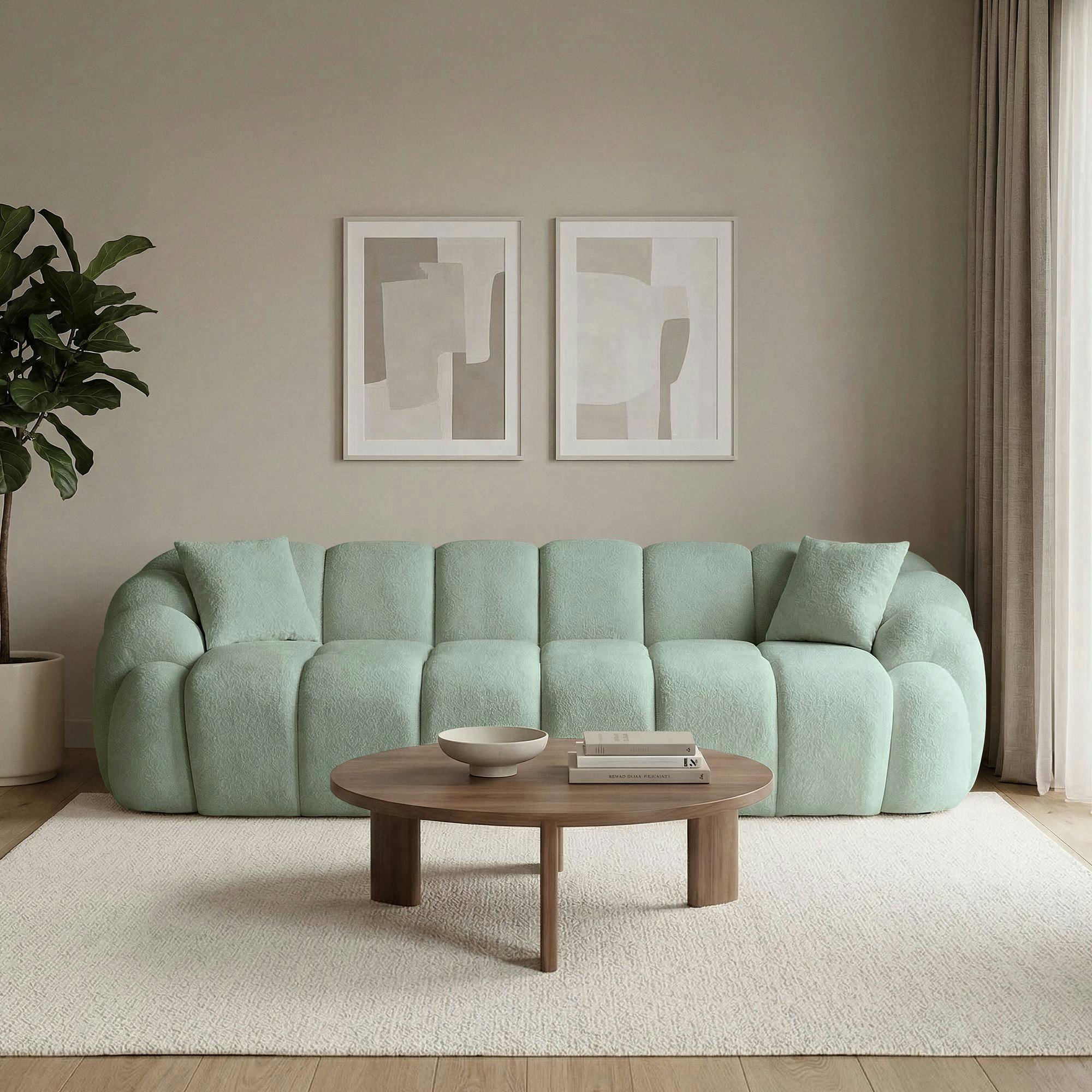 Canapé 4 places vert sauge design arrondi ONDA
