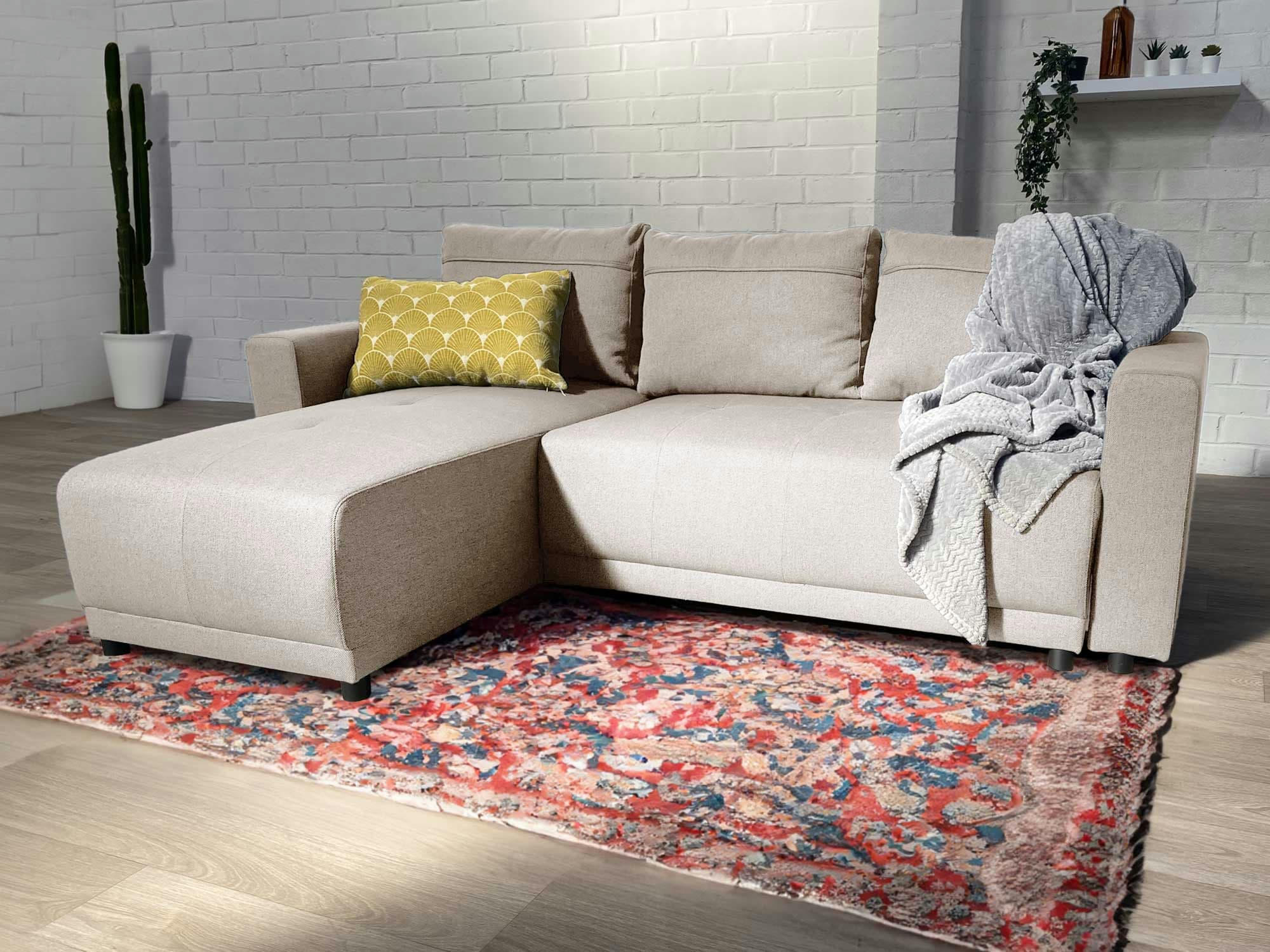 PILEA - Canapé d'angle réversible convertible 4 places en tissu beige