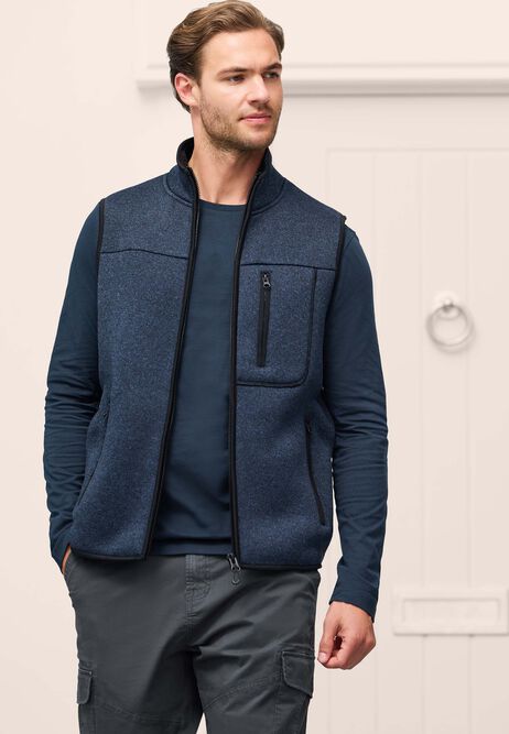 Mens Navy Sherpa Zip Through Sweatshirt Gilet