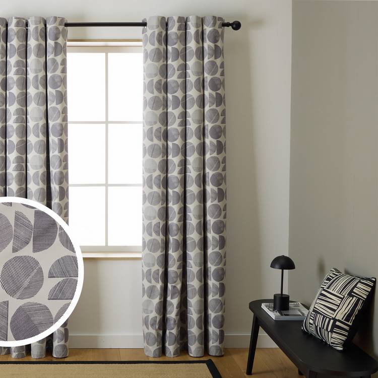 Habitat Geometric Blackout Eyelet Curtains - Grey -117x137cm