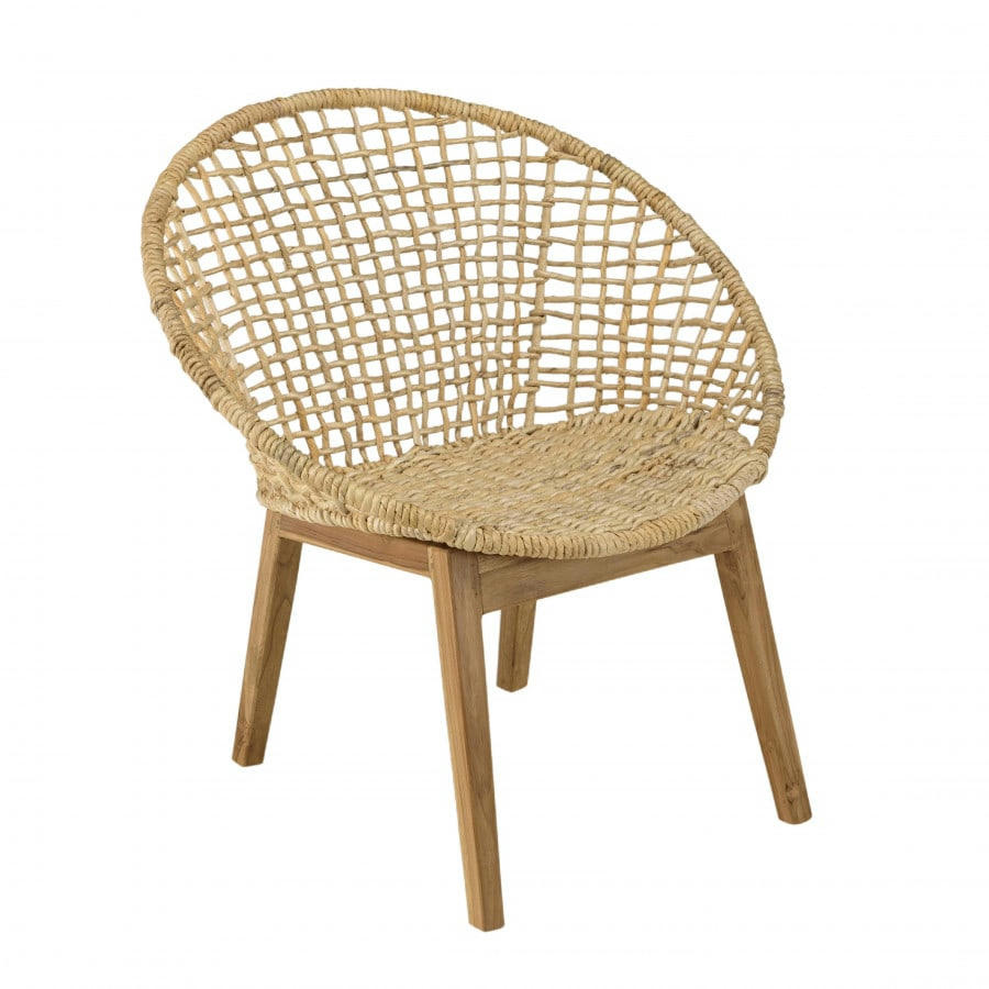 ALIDA - Fauteuil beige dossier arrondi assise en abaca tressé