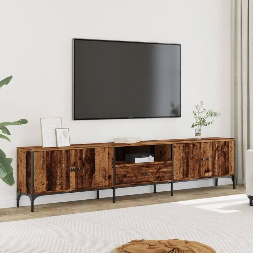 vidaXL - TV-meubel met 1 lade en 4 deuren - Oud hout - 200x25x44 cm