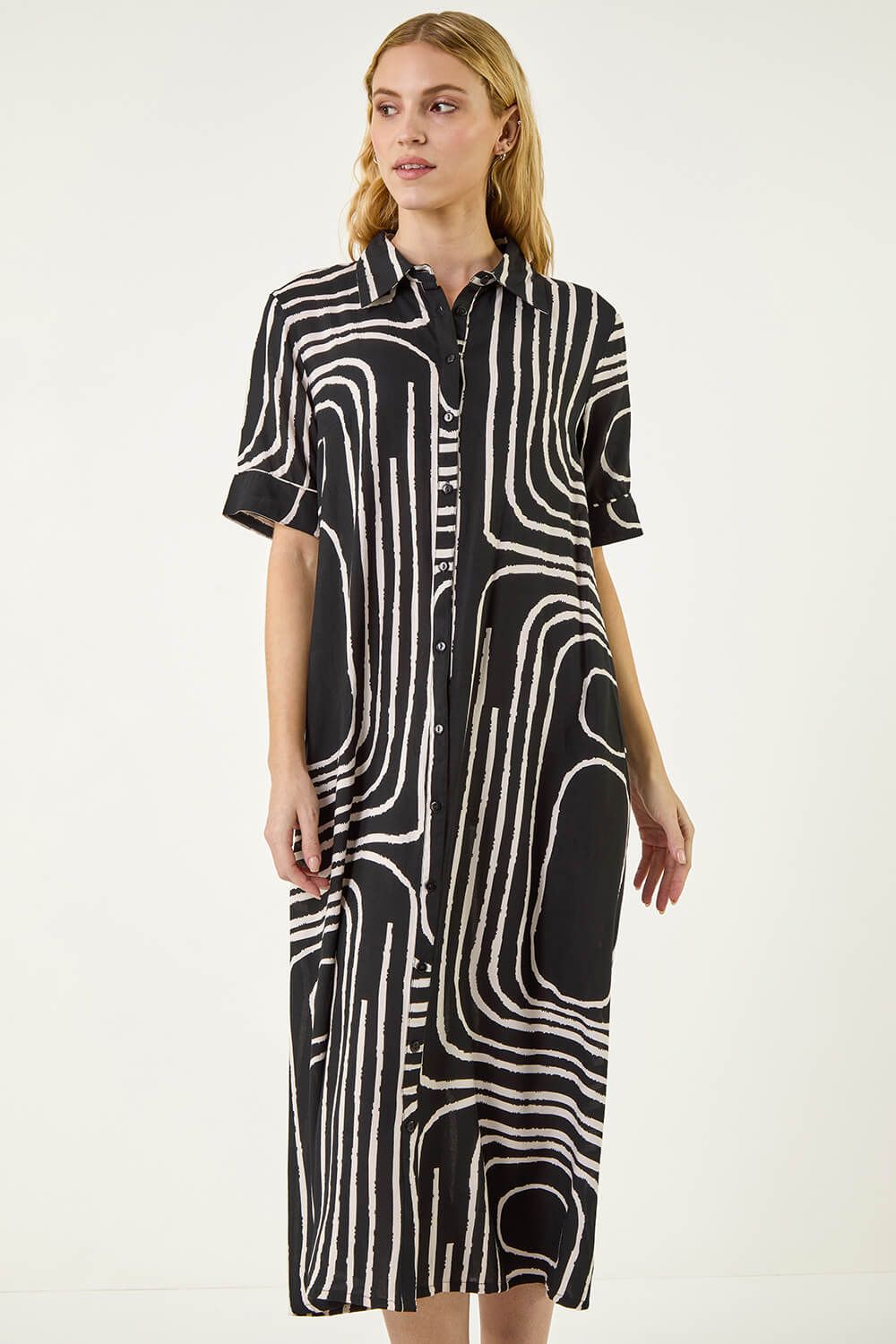 Roman Abstract Print Midi Shirt Dress