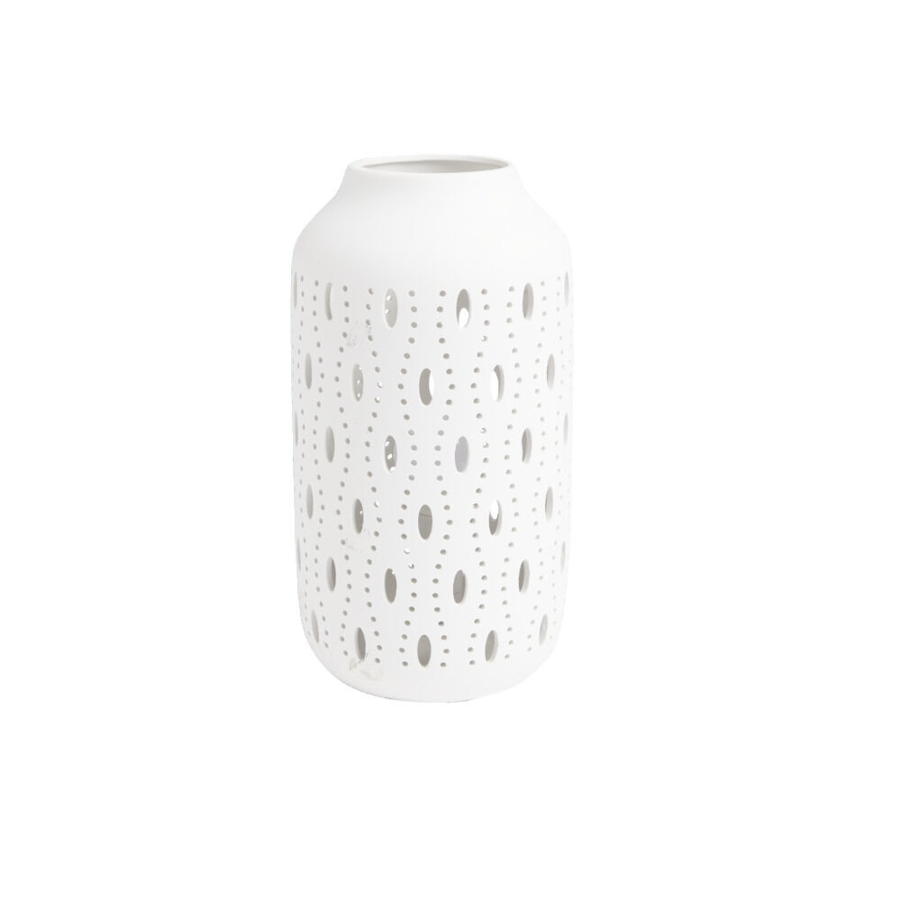 Lampe à poser ajourée céramique blanche Ø14xH26cm