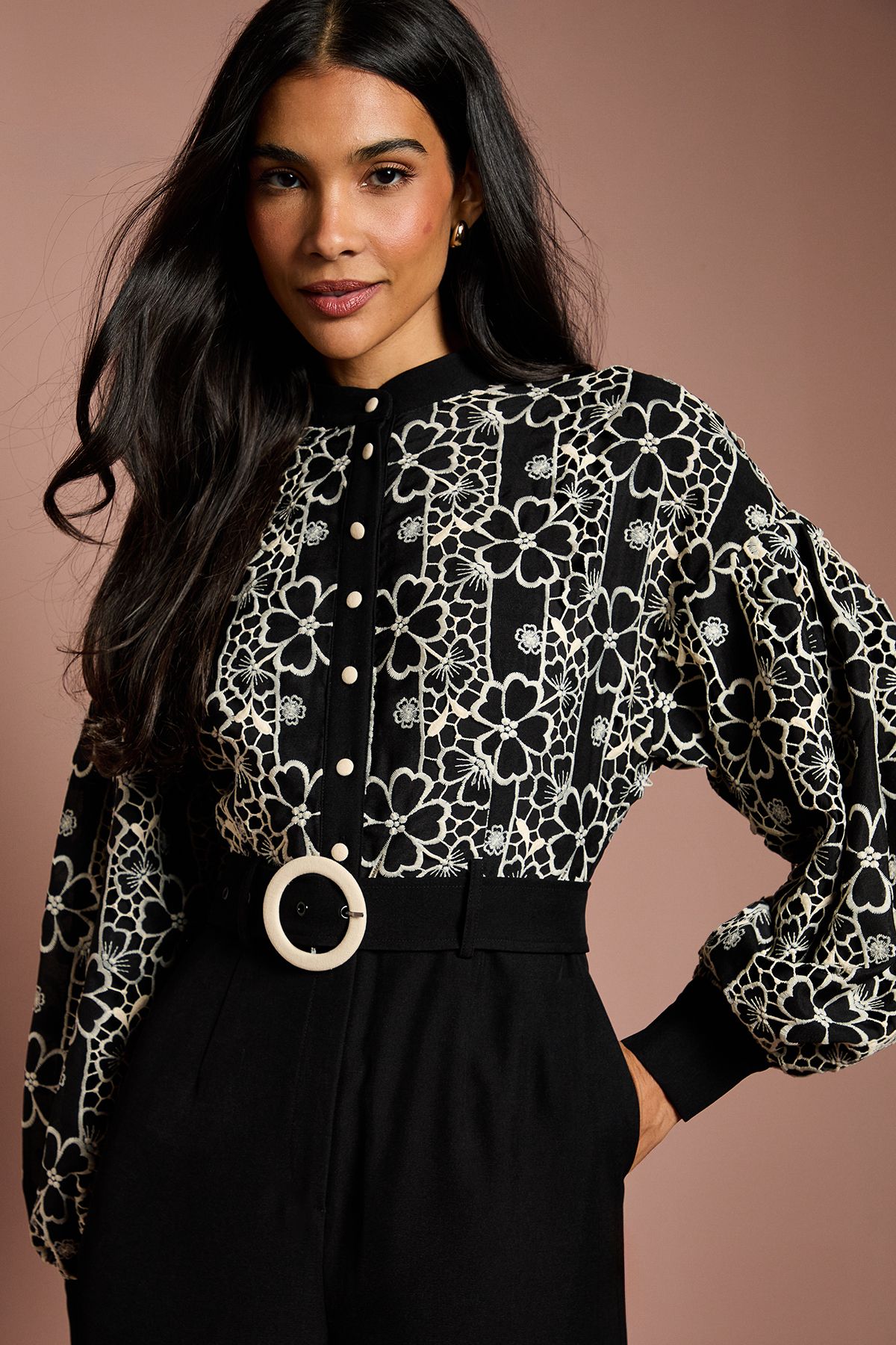 Coast Blouson Sleeve Belted Wide Leg Jumpsuit