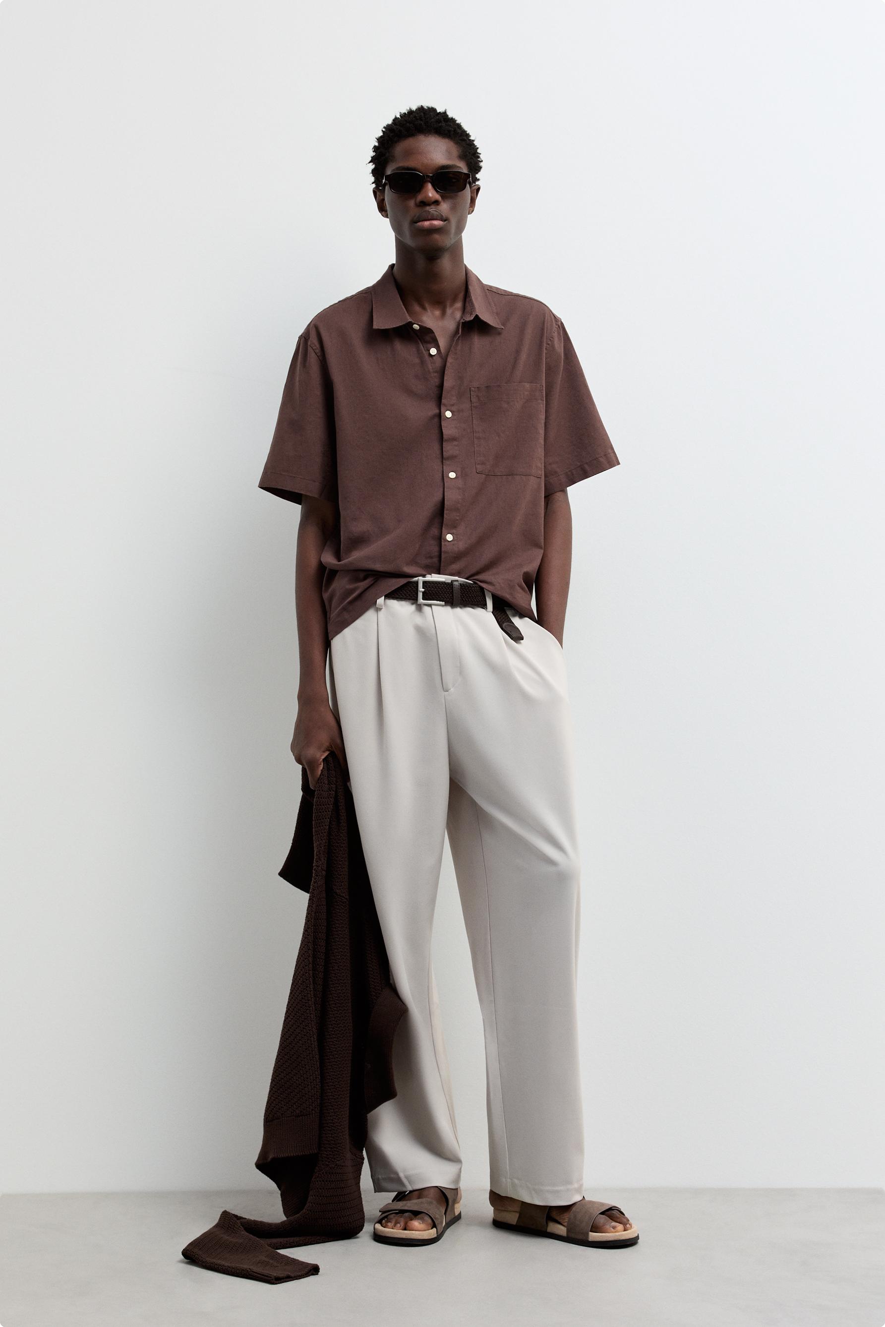 Camisa lino - algodón manga corta
