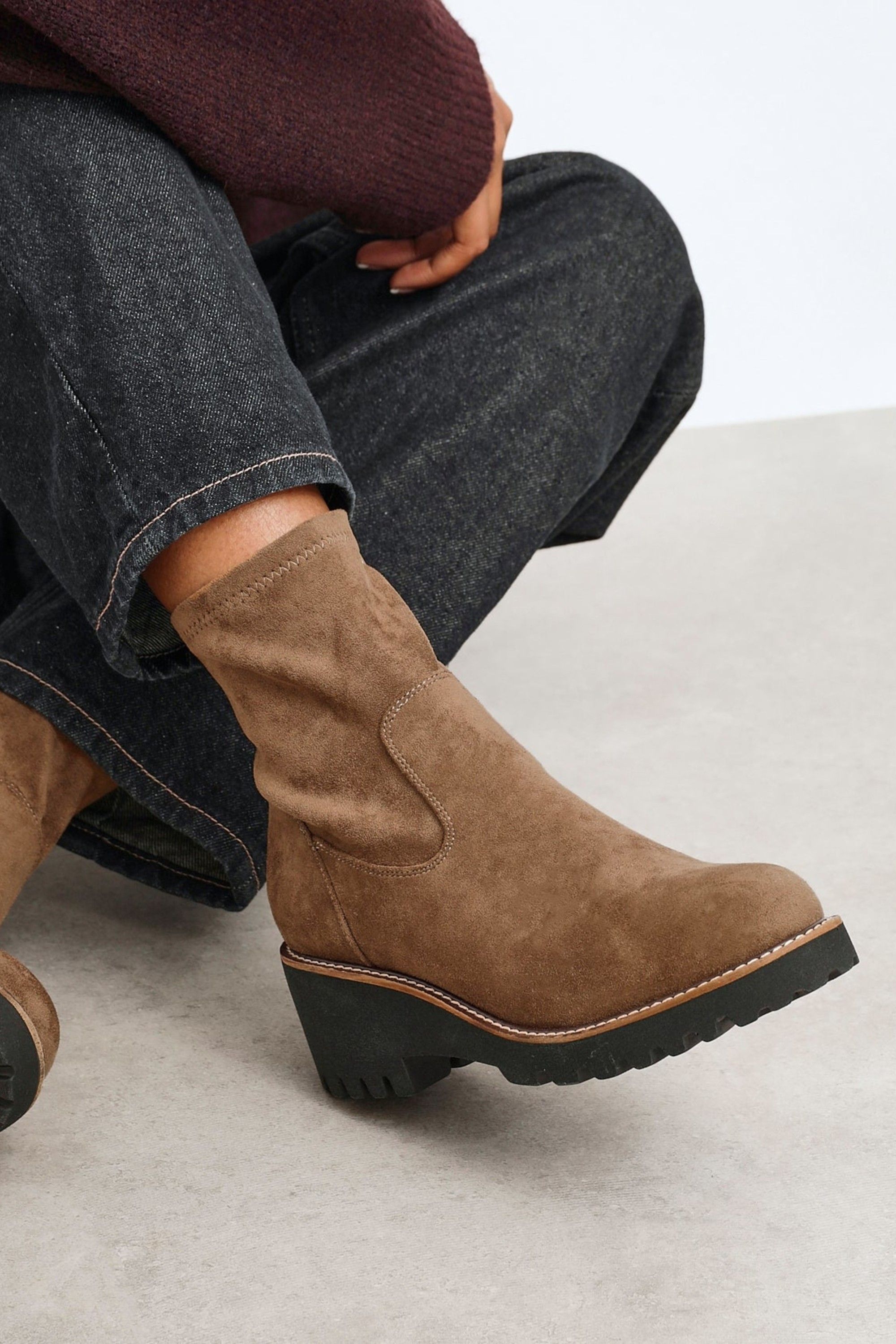 Linzi Trish Sand Faux Suede Wedged Heel Ankle Boot