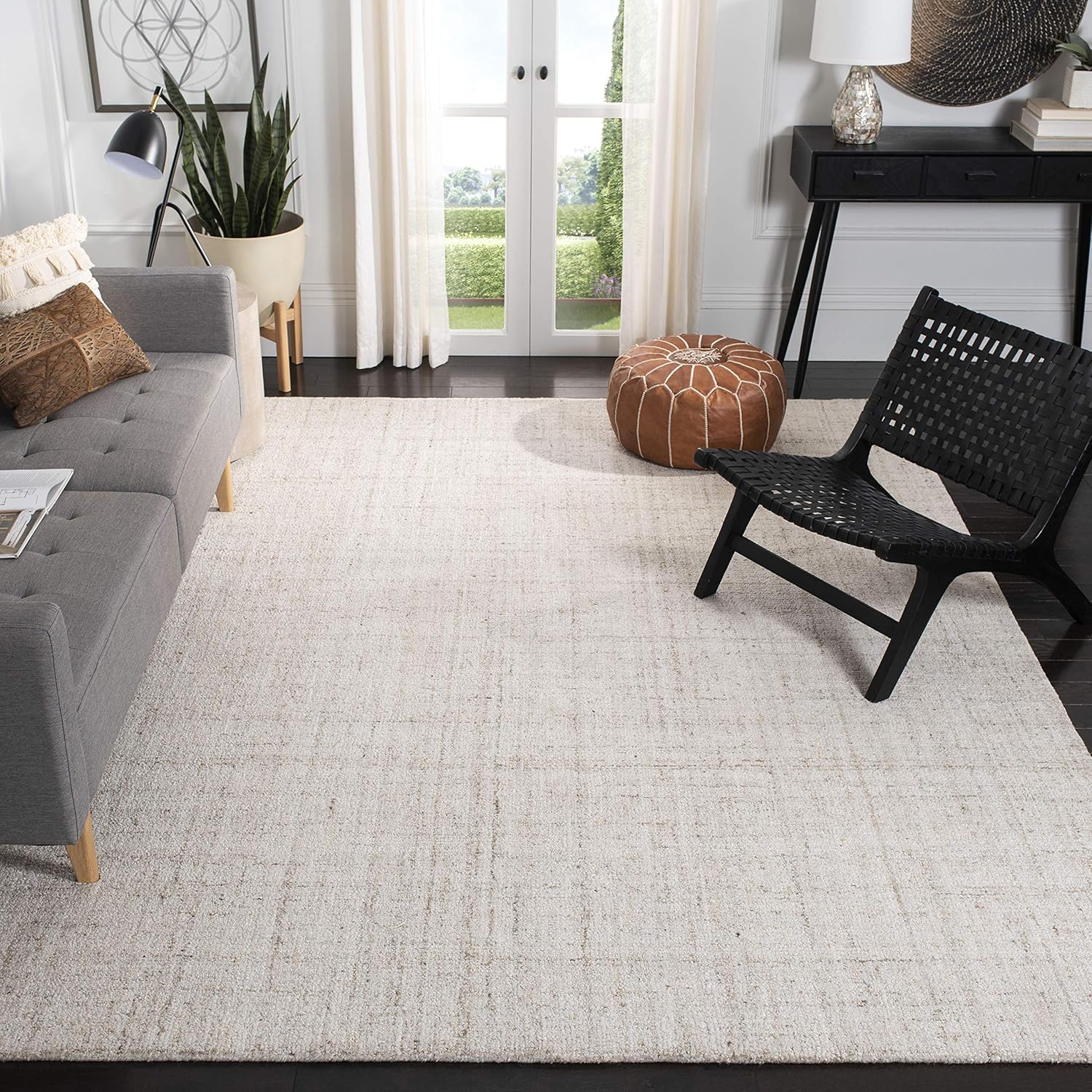 SAFAVIEH Abstract Collection Area Rug - 10' Square, Ivory & Beige, Handmade Wool & Viscose, Ideal for High Traffic Areas in Living Room, Bedroom (ABT141D)
