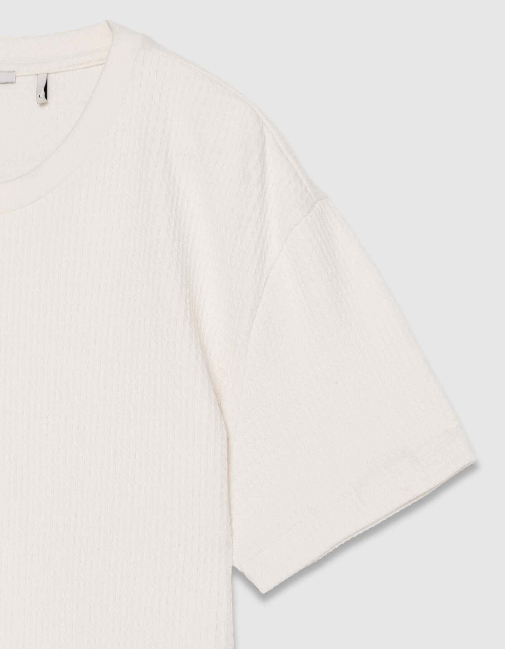 T-shirt col rond écru coton bio avec relief Homme