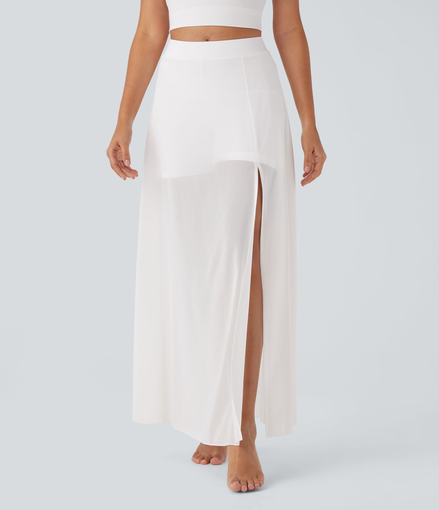 Jupe maxi fluide de danse 2-en-1 à taille mi-haute, fente et poches latérales
