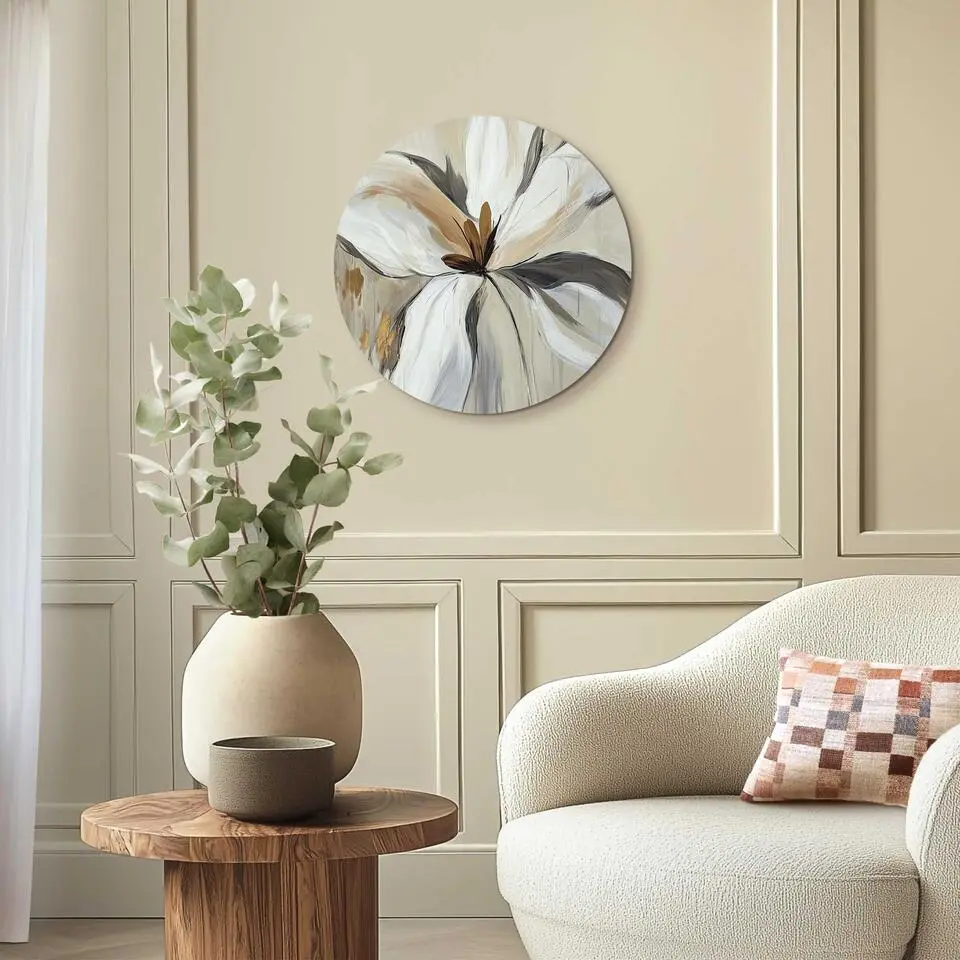 Glasschilderij Klassieke bloem - &Oslash; 50 - Beige