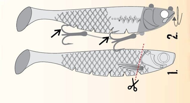 5 Inch Storm RIP Rigger Double Hook 27g Jighead Rig - Chartreuse/Black