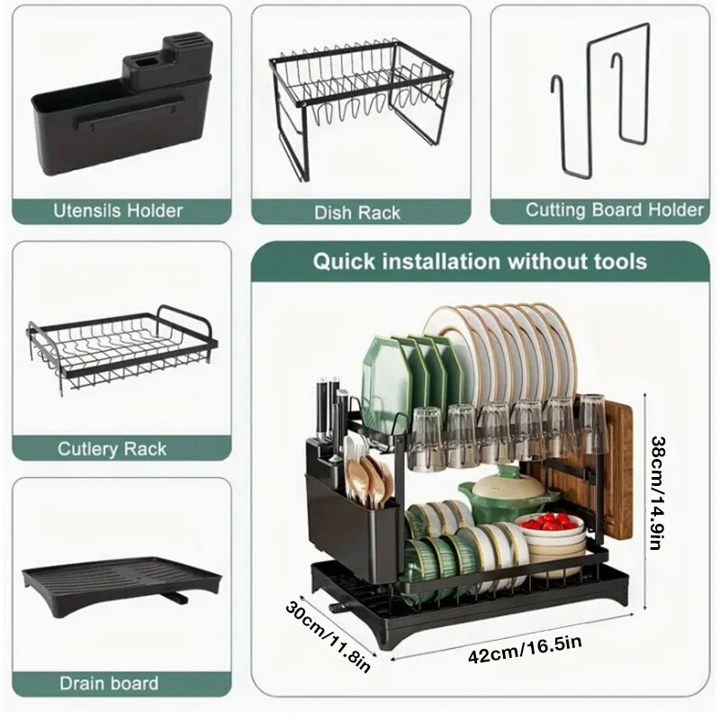 Collapsible 2 Tier Dish Drying Rack For Kitchen Counter