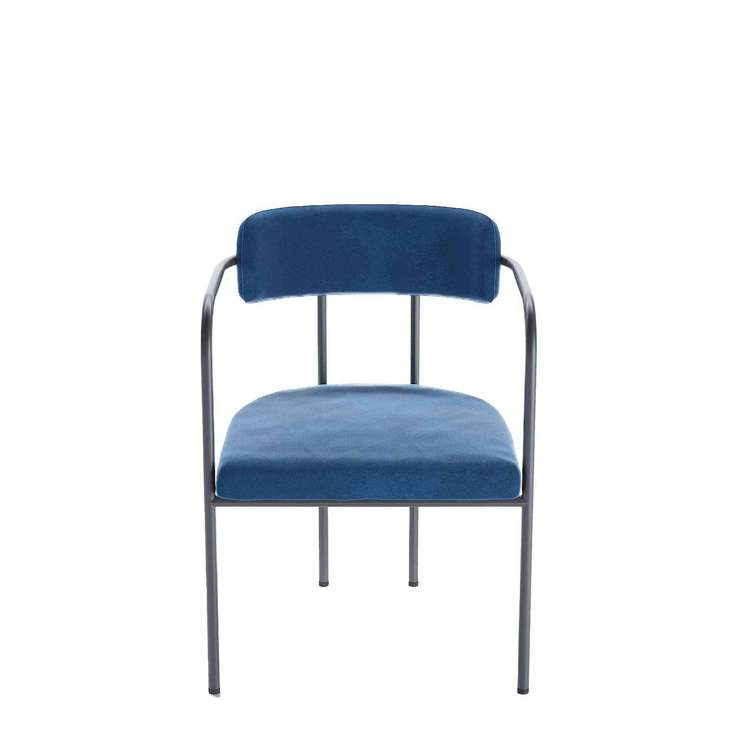 BARBARA - Chaise de salle à manger tapissée avec accoudoirs, velours bleu