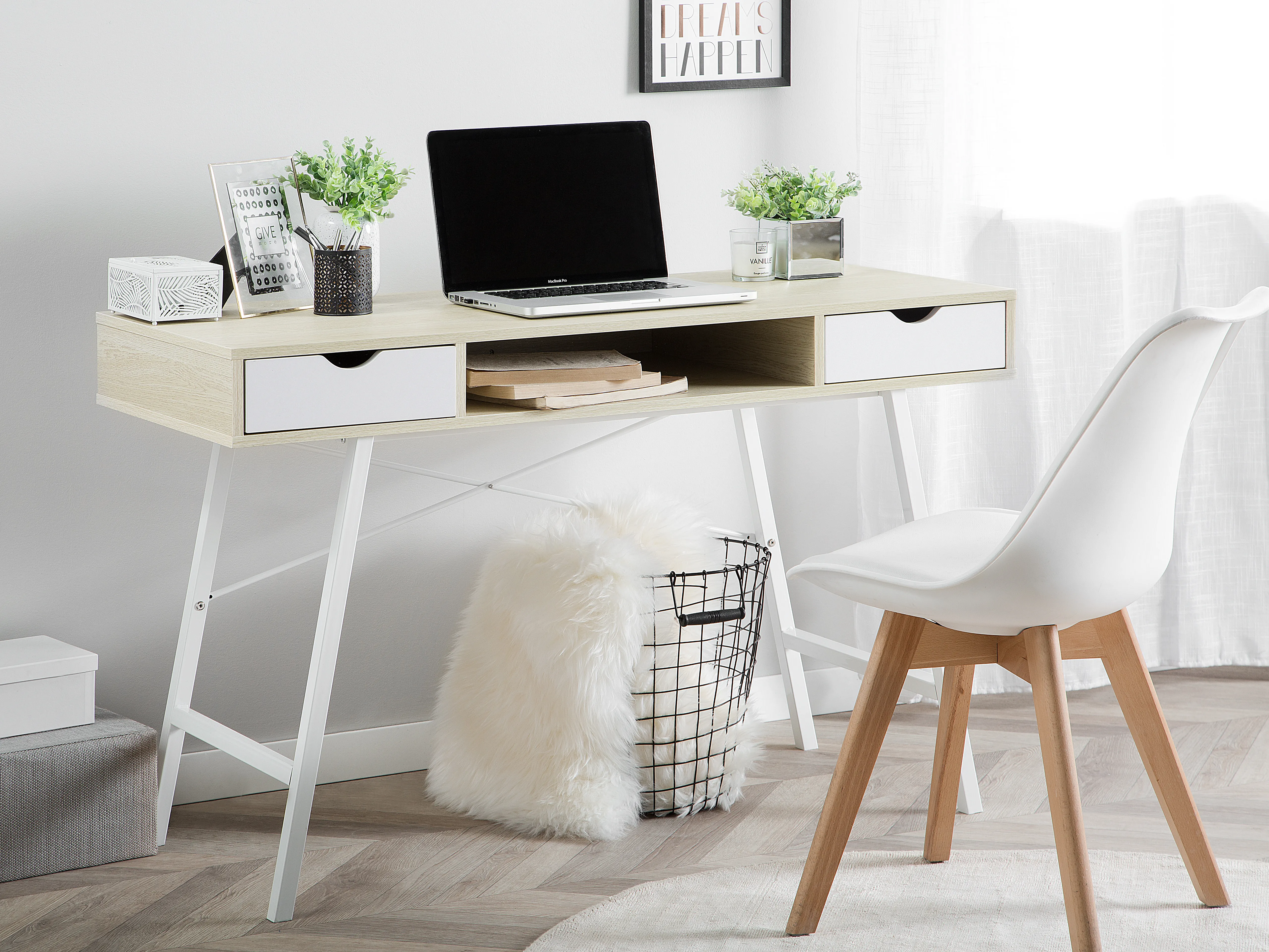 Home Office Desk CLARITA Light Brown 120 cm 48 cm with Drawers