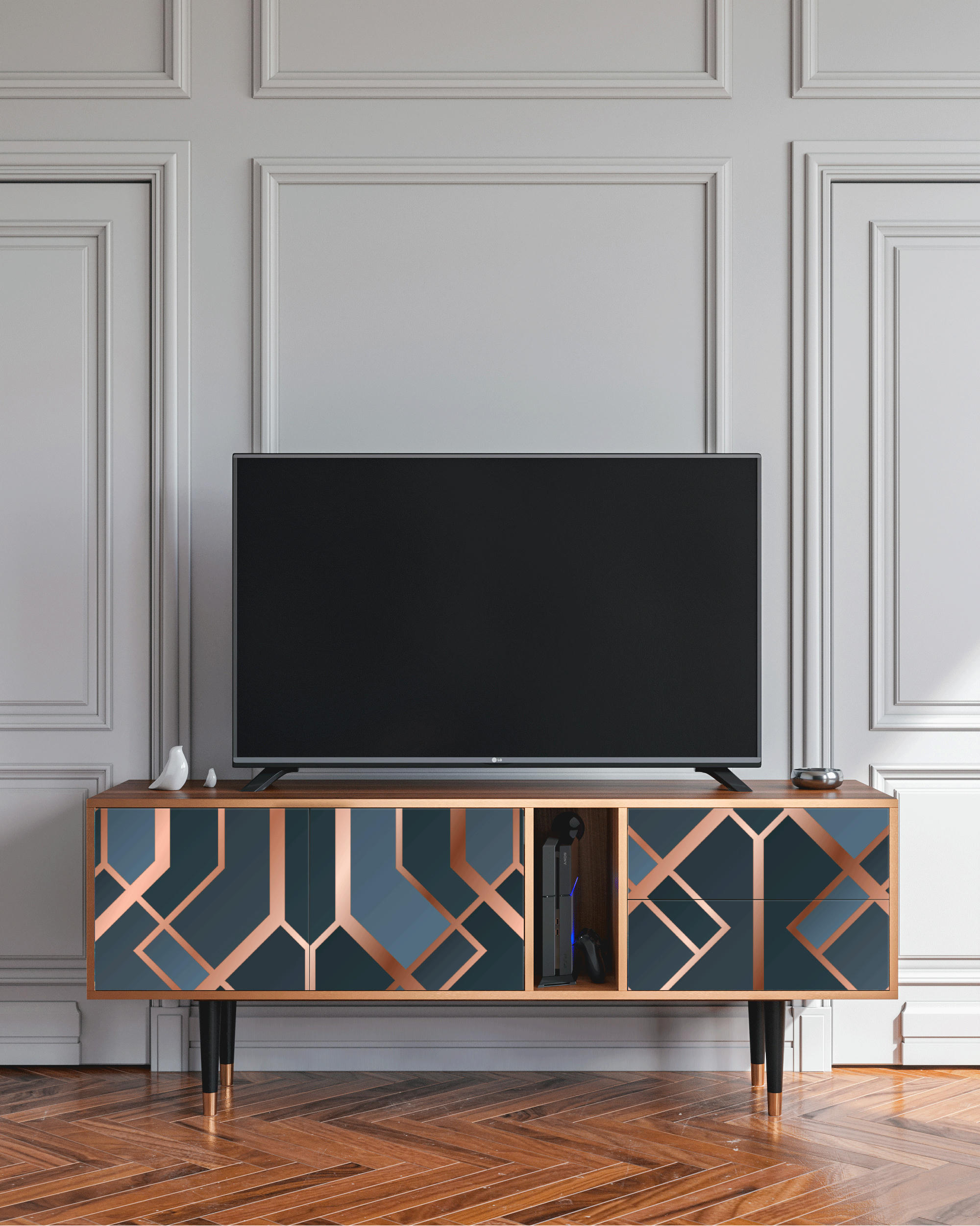 ASHY 1920' - Meuble TV  bleu-vert 2 tiroirs et 2 portes L 170 cm