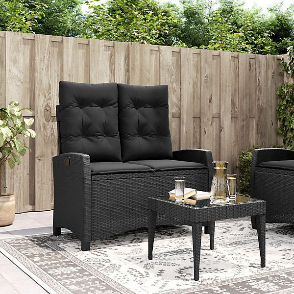 Banc inclinable de jardin avec coussins noir résine tressée vidaXL