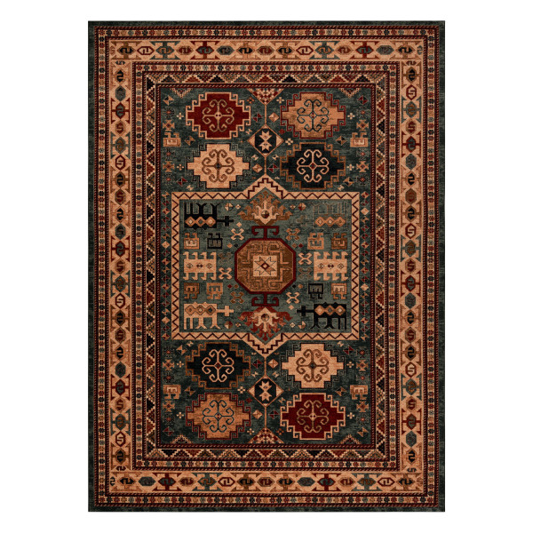 Dywan wełniany KASHQAI 4306 400 orientalny, ramka zielony / 200x300 cm