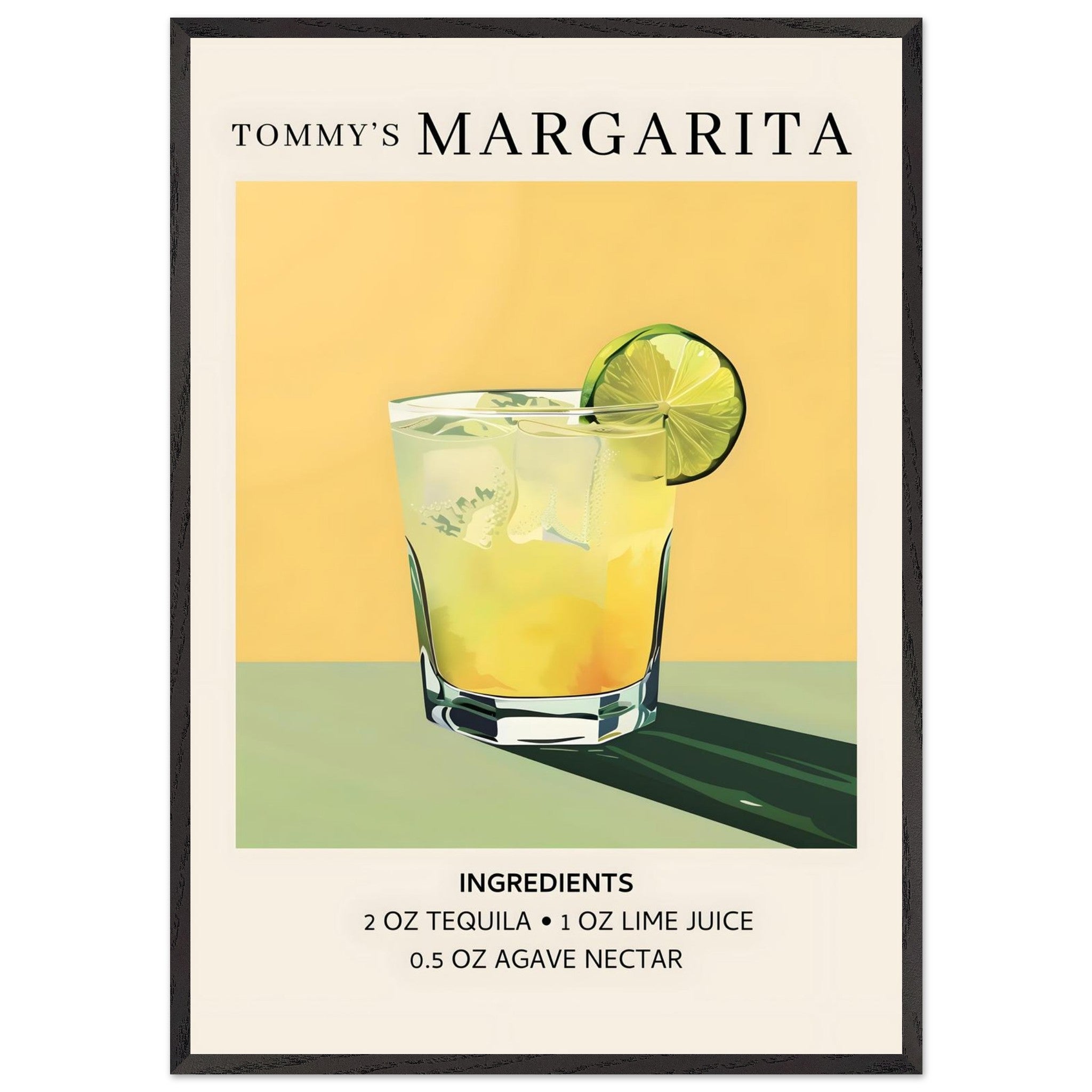 Artfulprints Poster met Lijst Tommy's Margarita cocktail - Ingrediënten  - 70x100 cm - Geel
