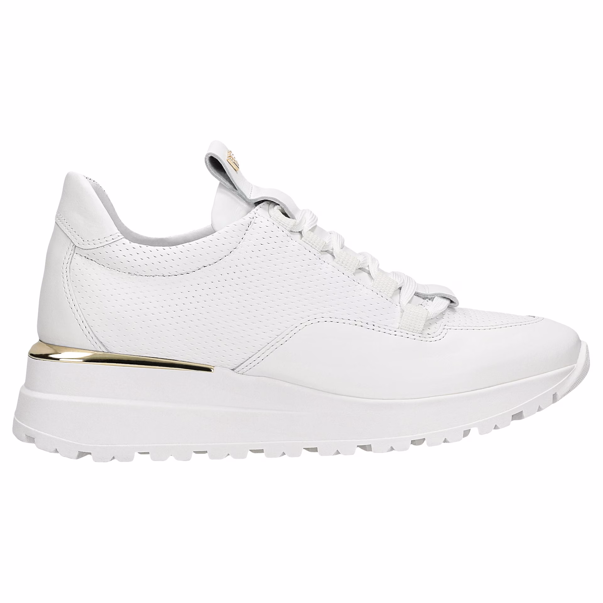Białe sneakersy damskie ze złotymi elementami