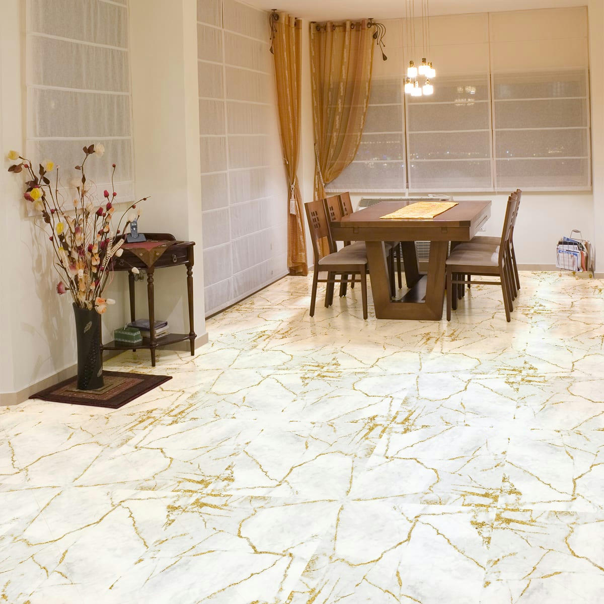 - Adhésifs stickers sol marbre doré antique 40x40cm