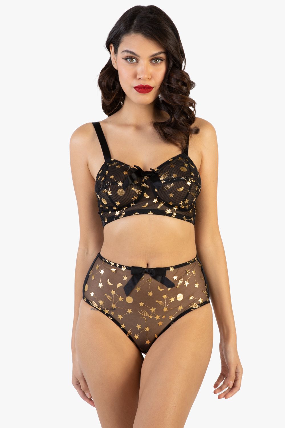 Playful Promises Solar Black And Gold Cosmic Print Bullet Bra