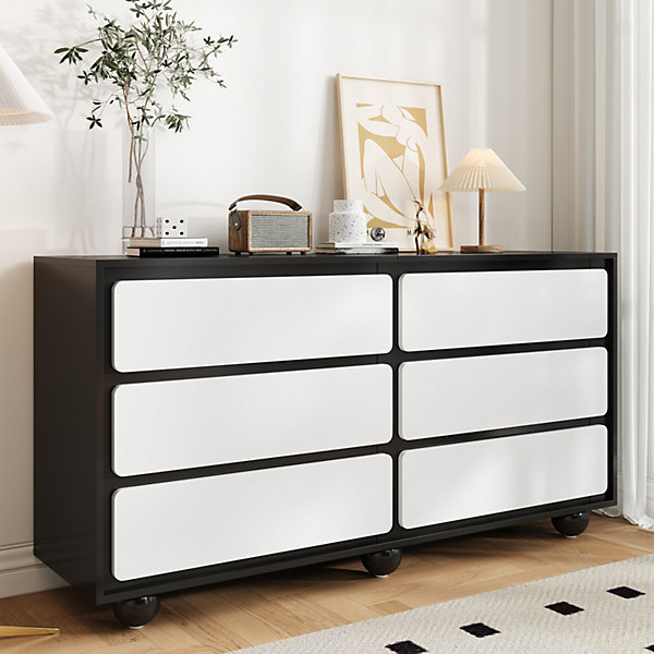 Coiffeuse-commode Moderne 6 Tiroirs - Table De Toilette Fonctionnelle - 140x38x74.5cm