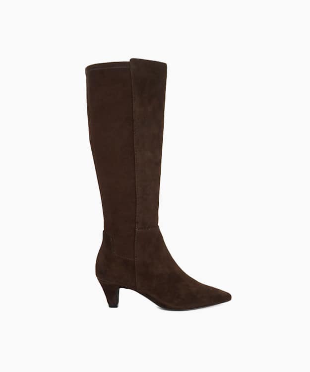 Sera Brown - Low Suede Knee-High Boots