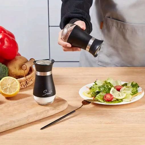 NNETM Salt and Pepper Shaker Set with Stand Stainless Steel