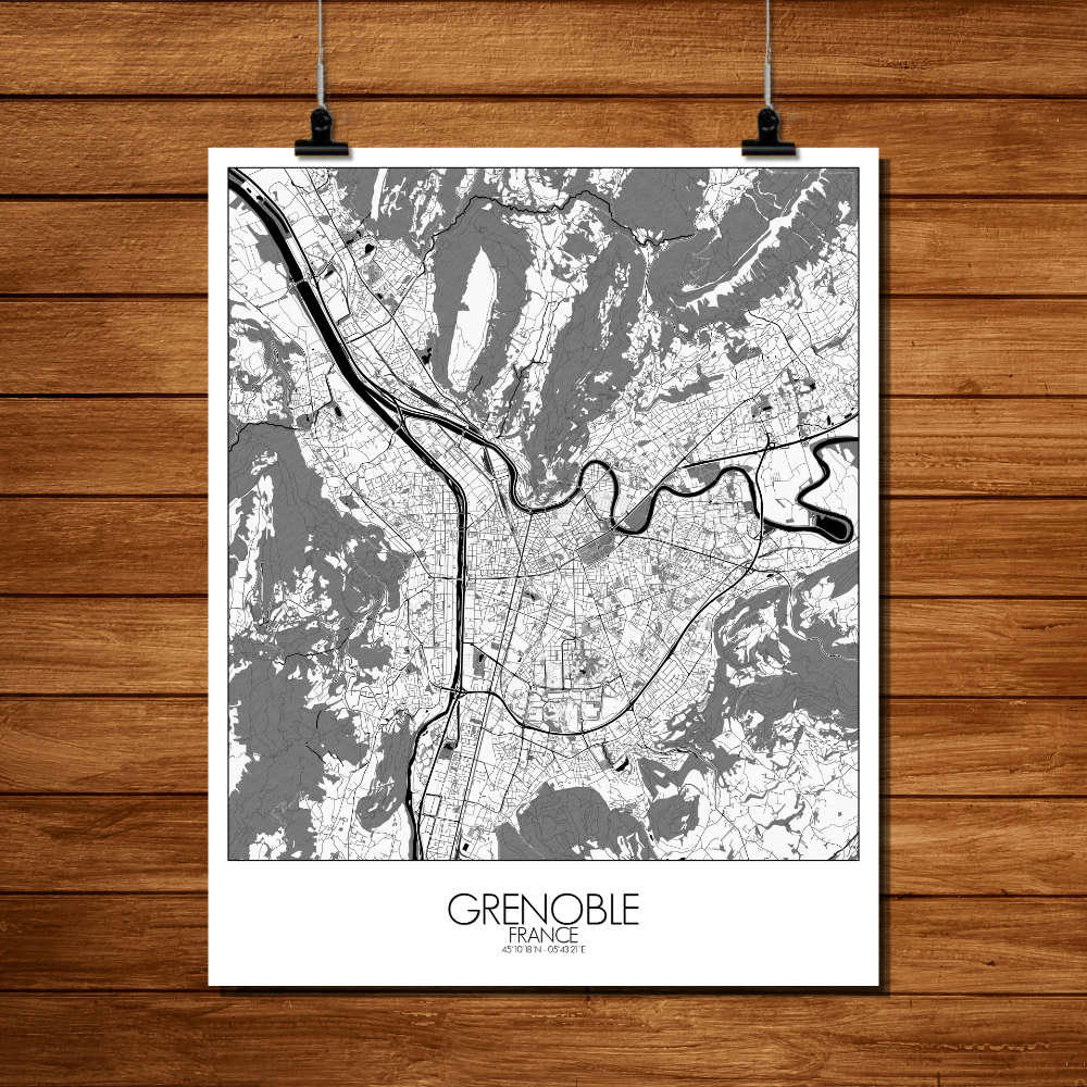 - Affiche Grenoble Carte N&B 40x50