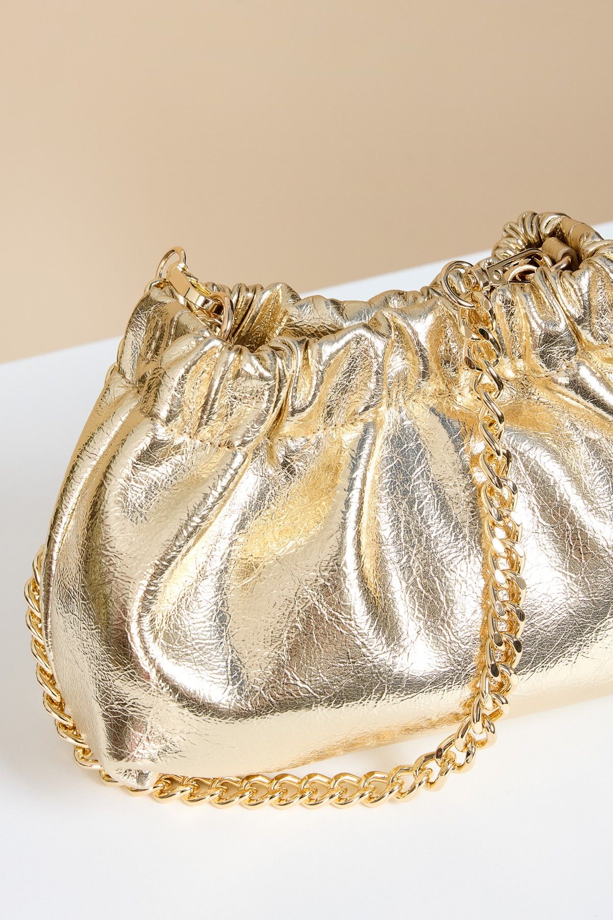 Little Mistress Metallic Gold Ruched Top Shoulder Bag