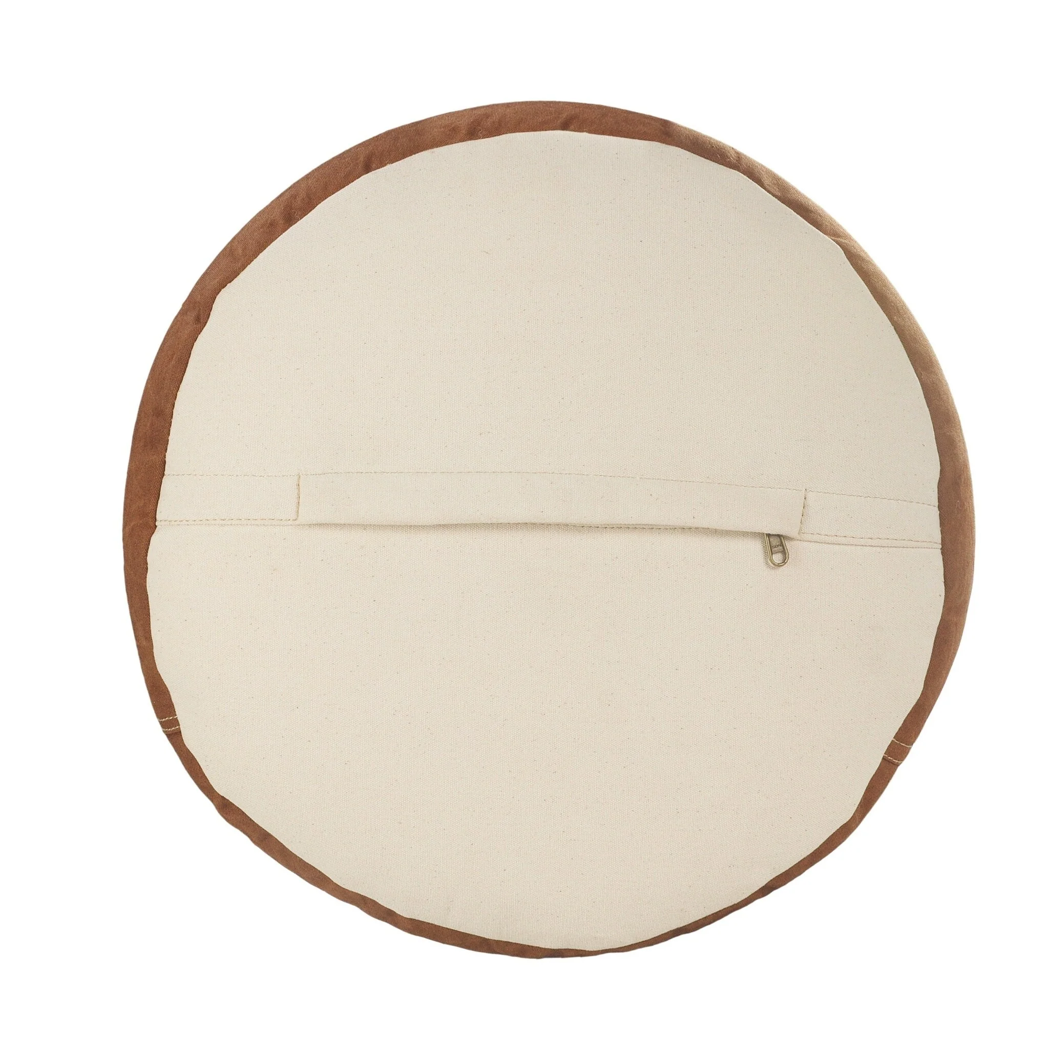 16-inch Tan Cotton Striped Pouf Ottoman for Living Room or Bedroom Decor