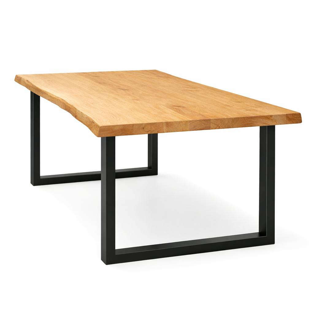 Table extensible chêne huilé bords naturels pieds en U 220 cm PALERME