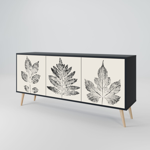 LEAFY STAMPS Komoda 3 drzwi Czarna-Bukowa skośna