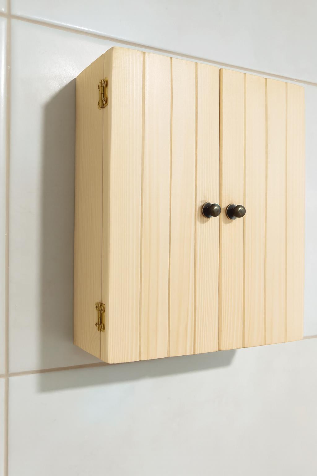 Solid Wood Wall Mounted Bathroom Cabinet – Rustic Farmhouse Medicine Storage (Marine Plywood Doors)