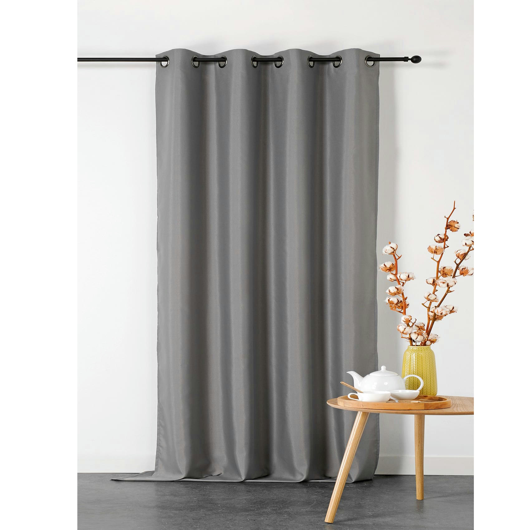 - Rideau double natte polyester gris anthracite 135x240 cm