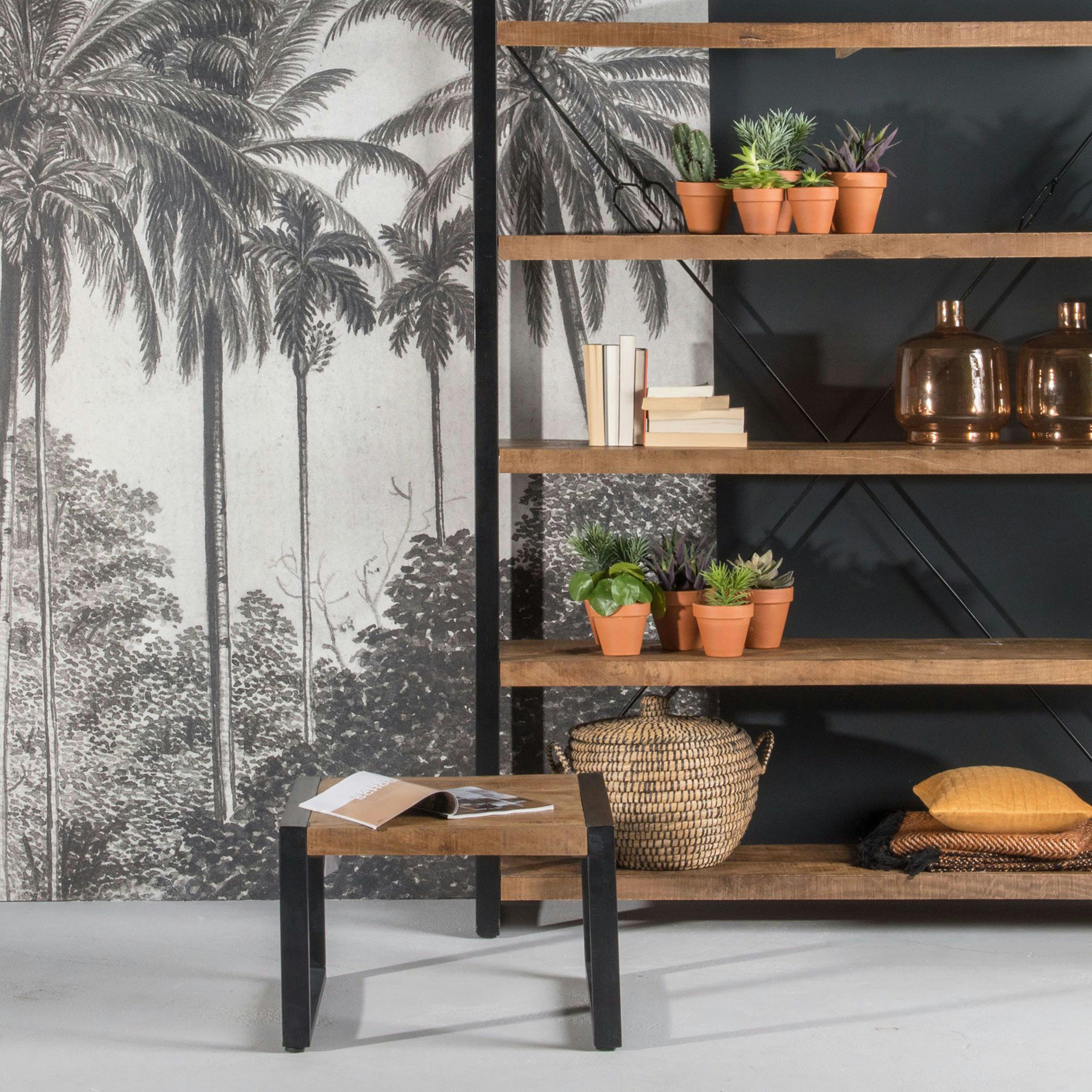 BELEM - BELEM-Table basse Carrée 60x60 cm, bois de Manguier massif métal noir