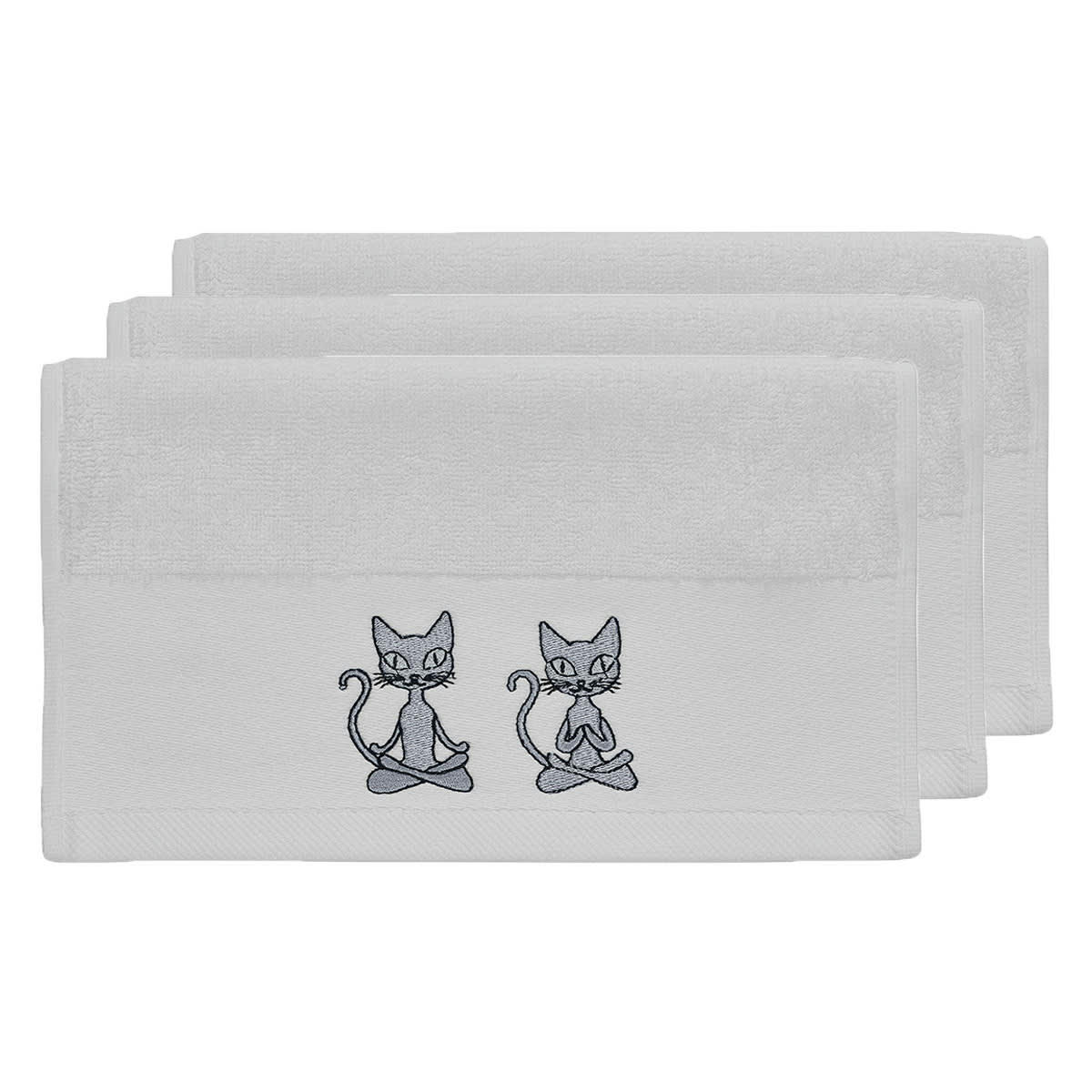 YOGI CAT - Lot de 3 serviettes invité en coton Blanc 30x50 cm