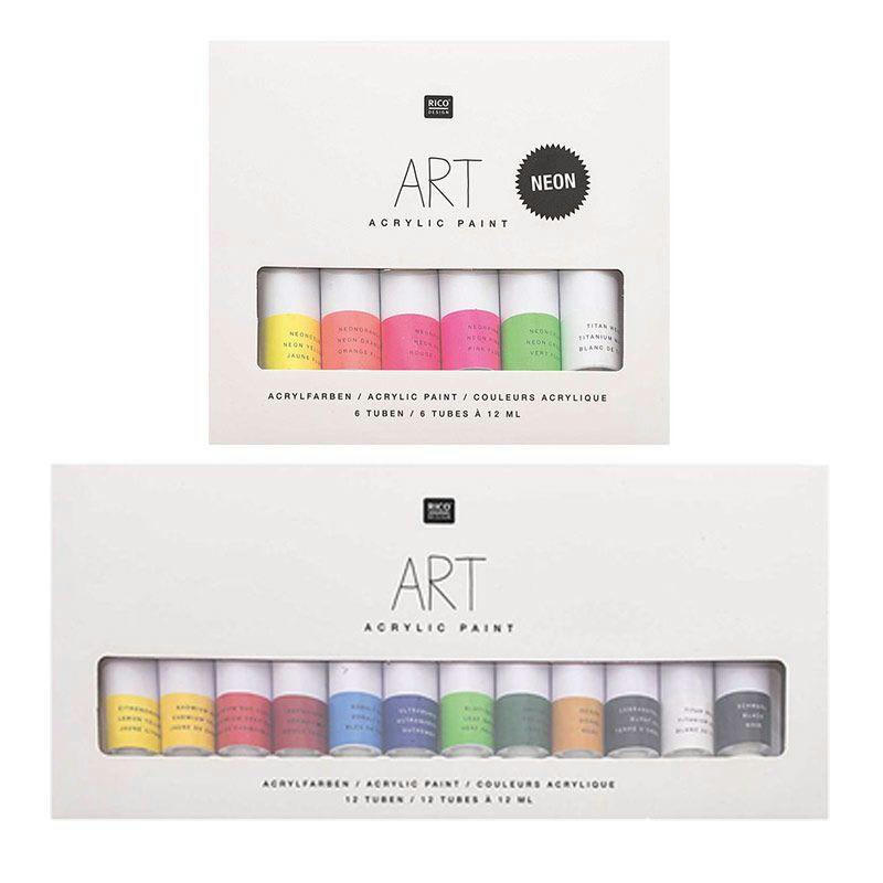ACRYLIQUE - Set peinture acrylique 6 fluo 12ml avec 12 basique 12ml