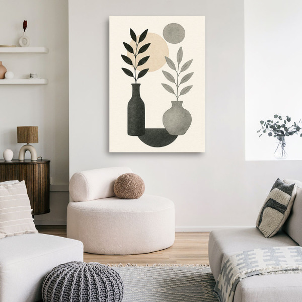 Feeby Obraz Japandi, Wazony Liście Abstrakcja Neutralny Minimalizm 40x60