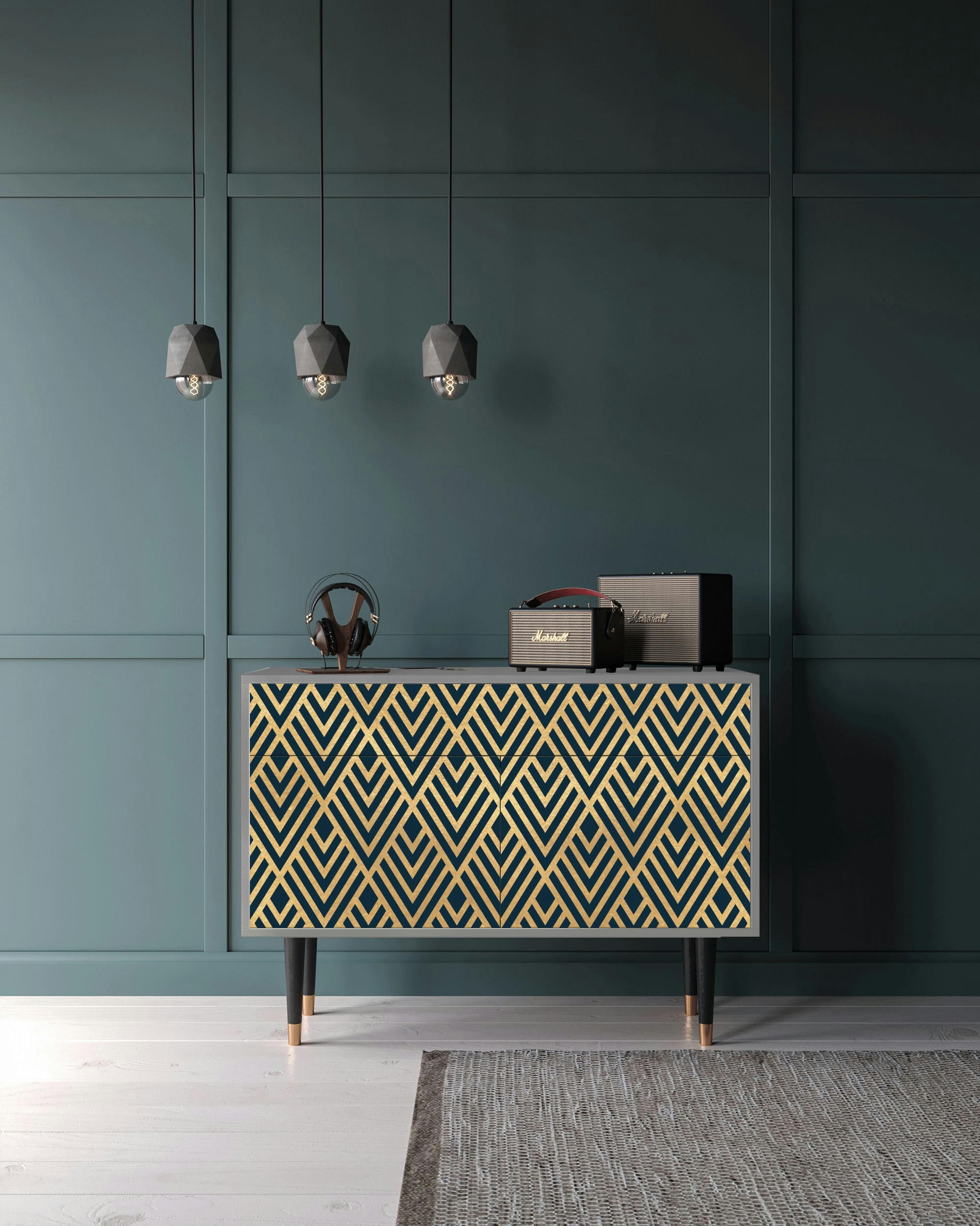 EGYPT TRIANGLES - Buffet  bleu 2 tiroirs et 2 portes L 115 cm