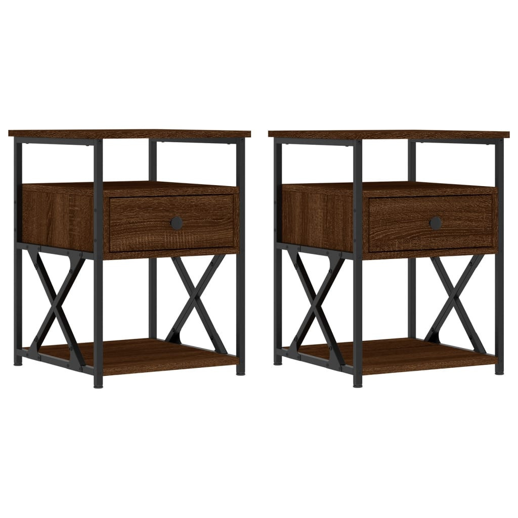2x Szafka Nocna Brązowa z Regulowanymi Nóżkami Do Sypialni 40x42x55 cm