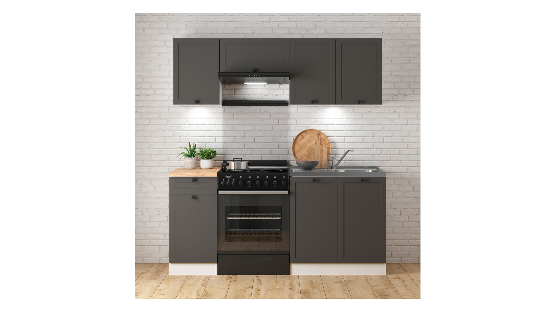 Komplet kuchenny Junona Line 180 cm grafitowy z blatem