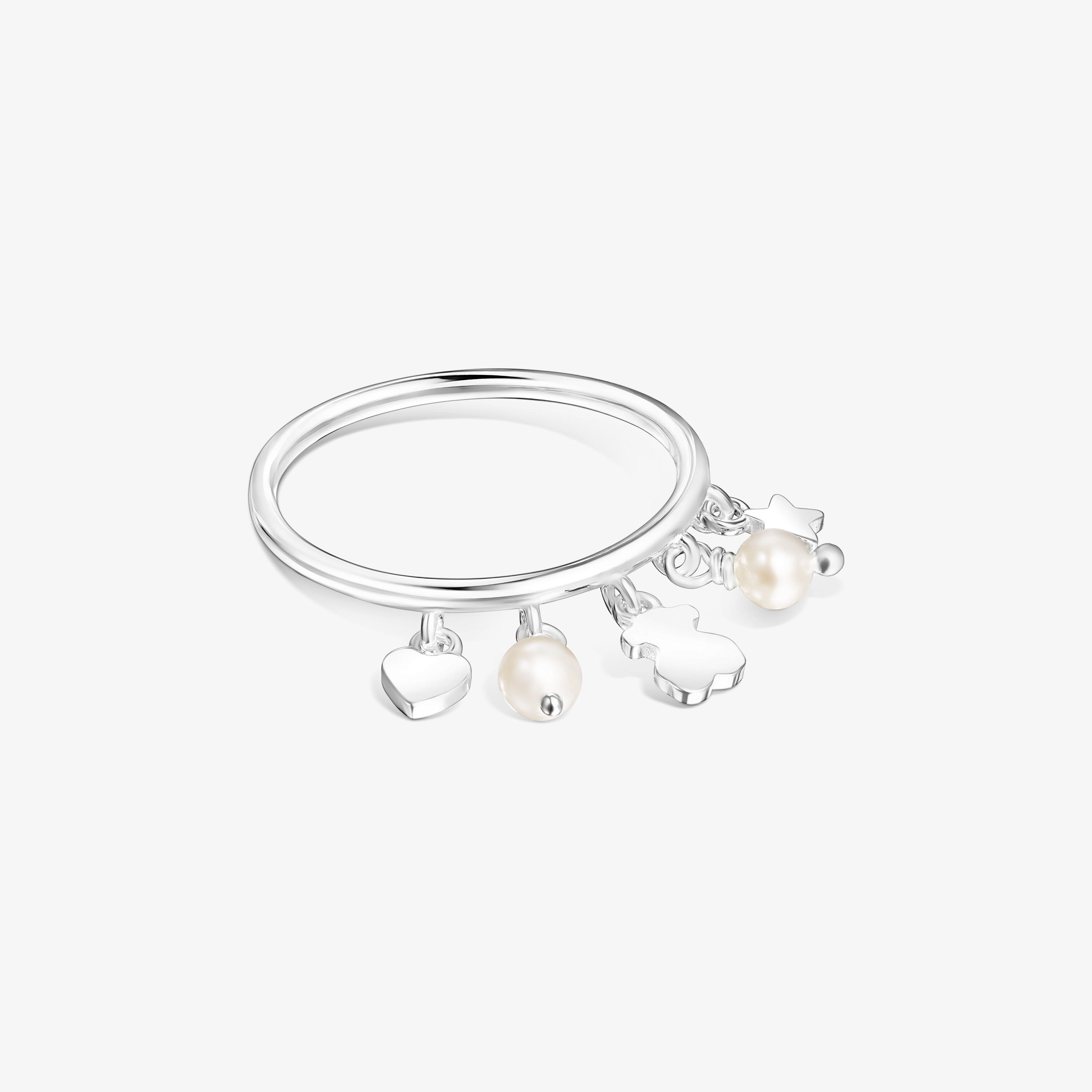 Anillo de plata y perlas motivos oso, corazón y estrella Cool Joy